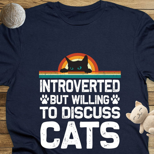 Introverted But Willing To Discuss Cats Unisex Soft-Style Cotton T-Shirt – Lightweight, Comfortable, and Sustainable