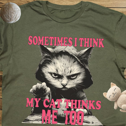 Sometimes I Think My Cat Thinks Me Too Unisex Soft-Style Cotton T-Shirt – Lightweight, Comfortable, and Sustainable